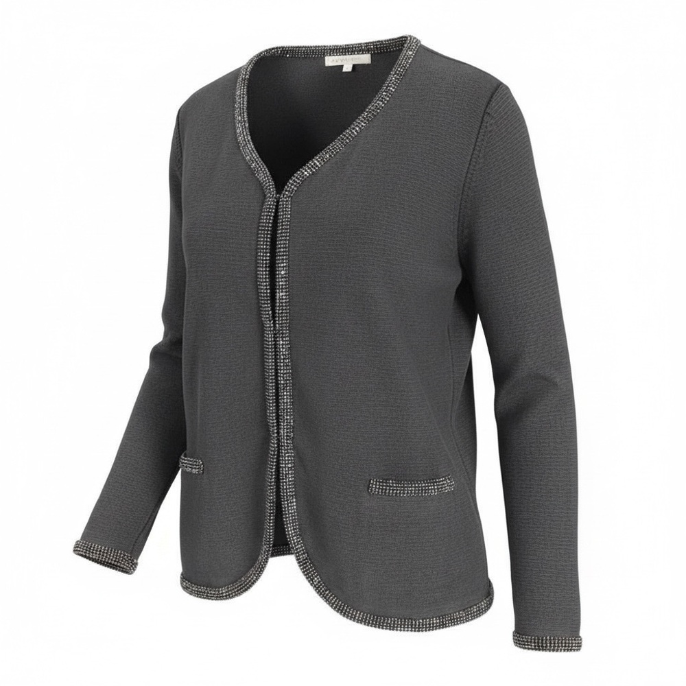 MAJE Blue Beaded Friday Cardigan Sweater Linen Blend Knit Pocket Detail